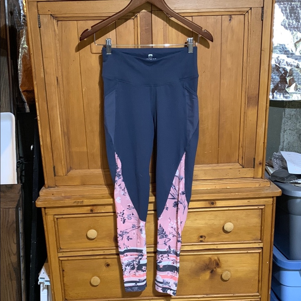 Blue Leggings with Vibrant Patterned Ankles